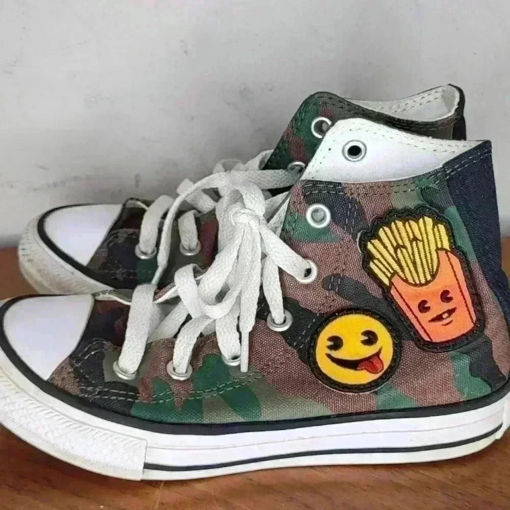 Converse Camo Burger Fries Skate Shoes Lace Up Sneakers Kids Size 12